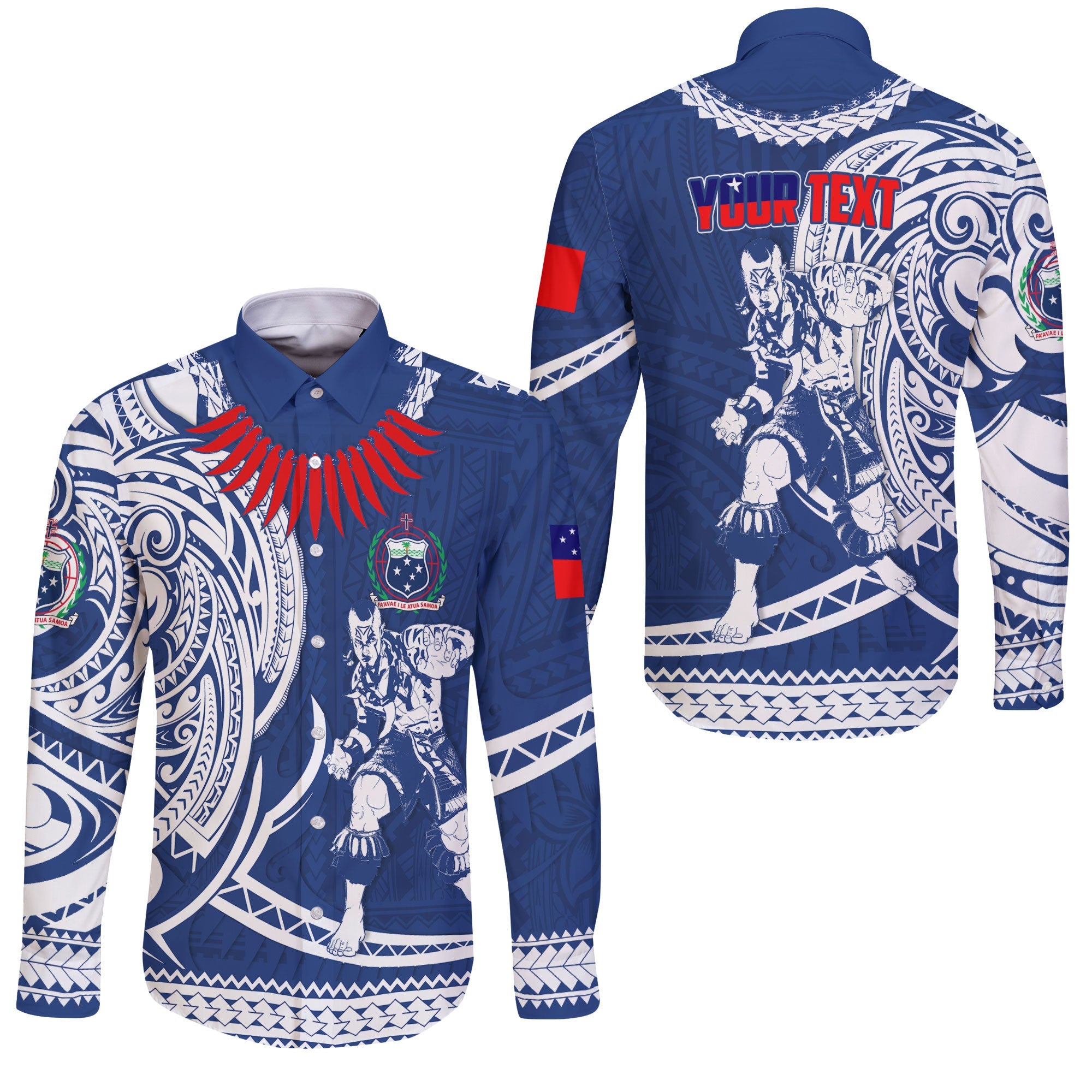 Custom Samoa Long Sleeve Button Shirt Warrior Ula Nifo Style