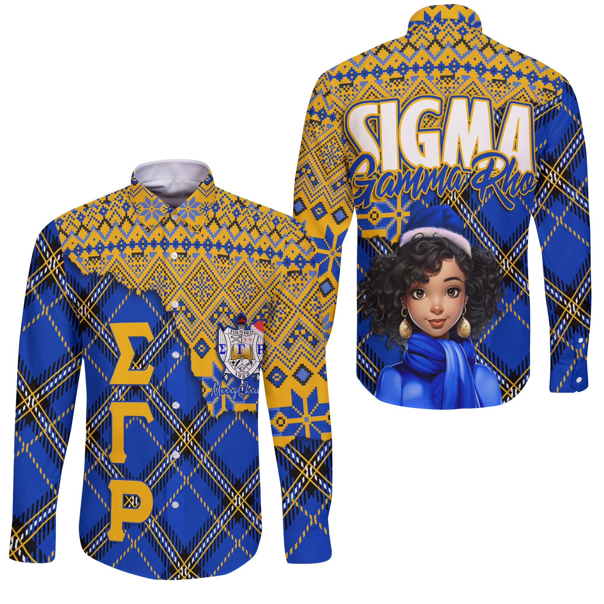 Sorority Shirt - Christmas Sigma Gamma Rho Girl Long Sleeve Button Shirt Plaid Background Style