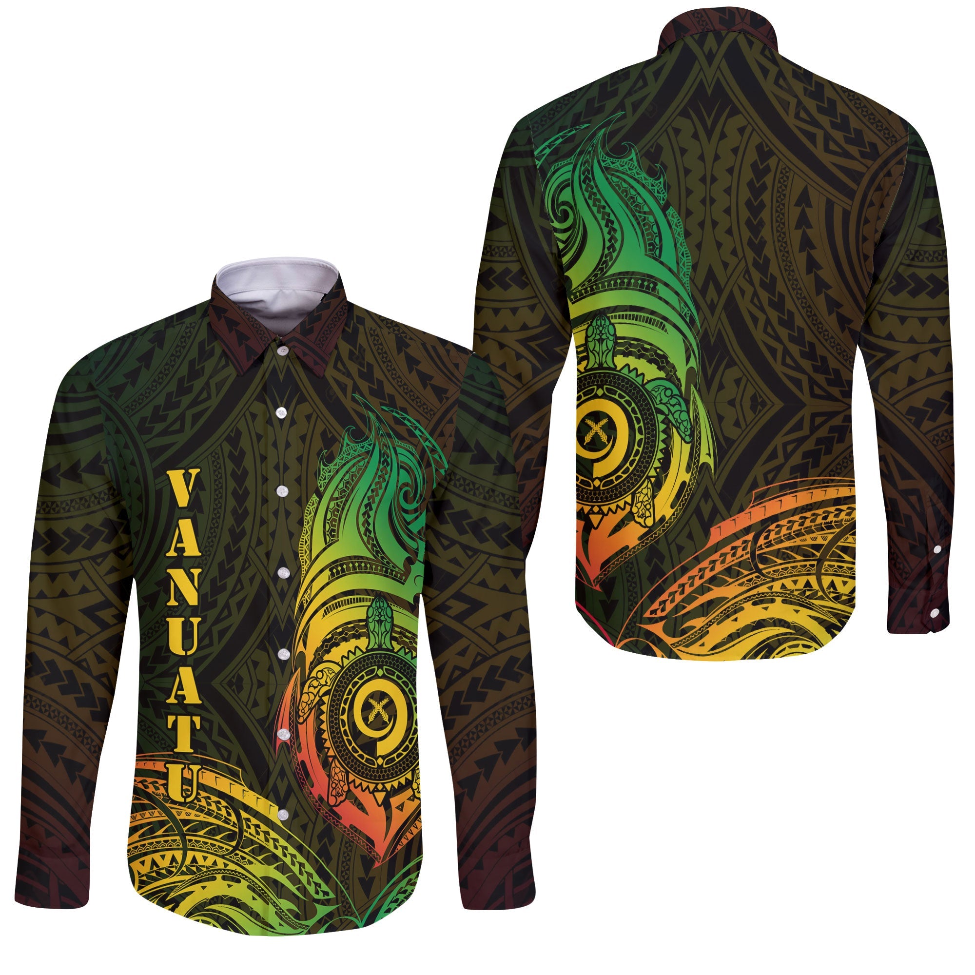 Vanuatu Long Sleeve Button Shirt Polynesian Reggae Style