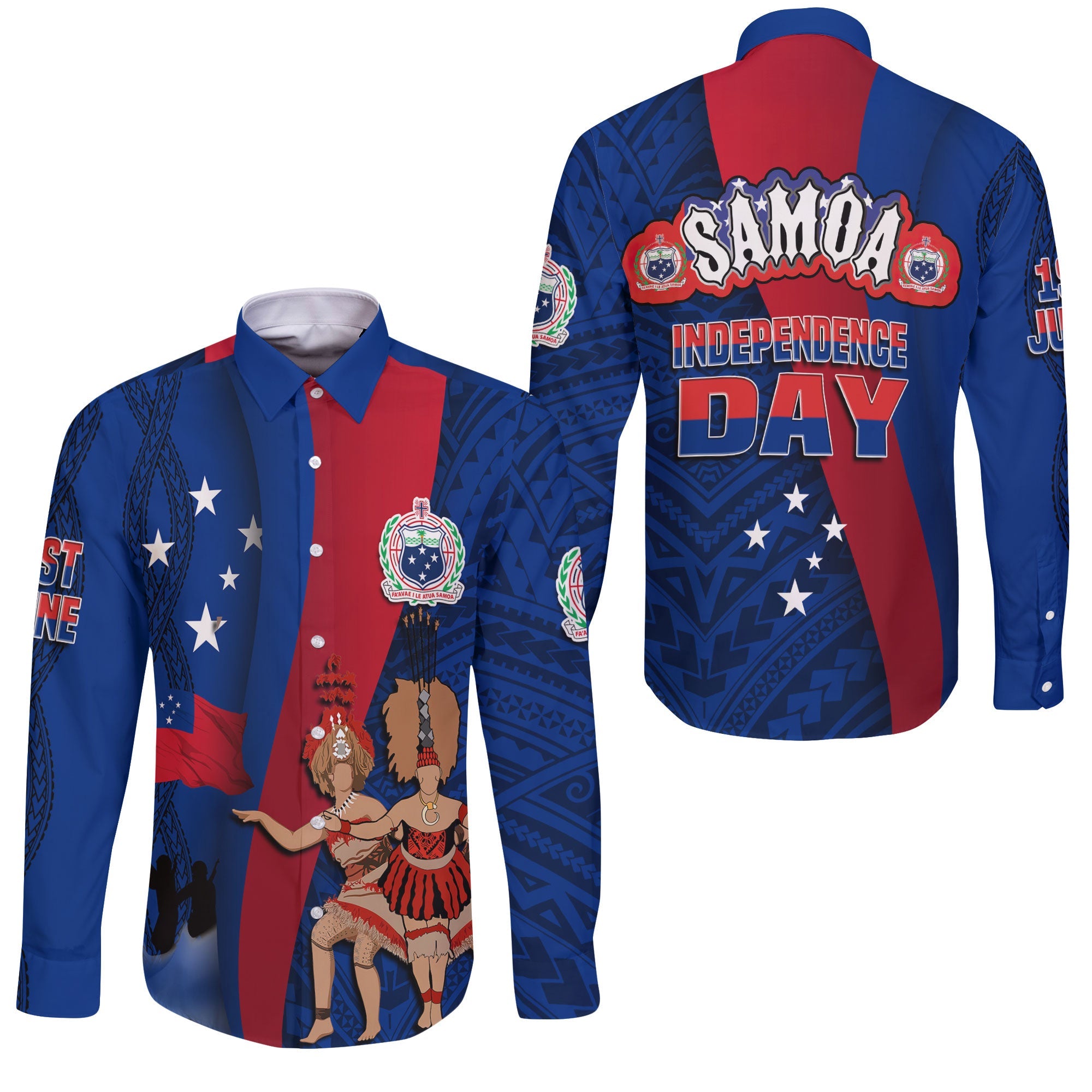 Samoa Independence Day Long Sleeve Button Shirt Celebrating Dance Style