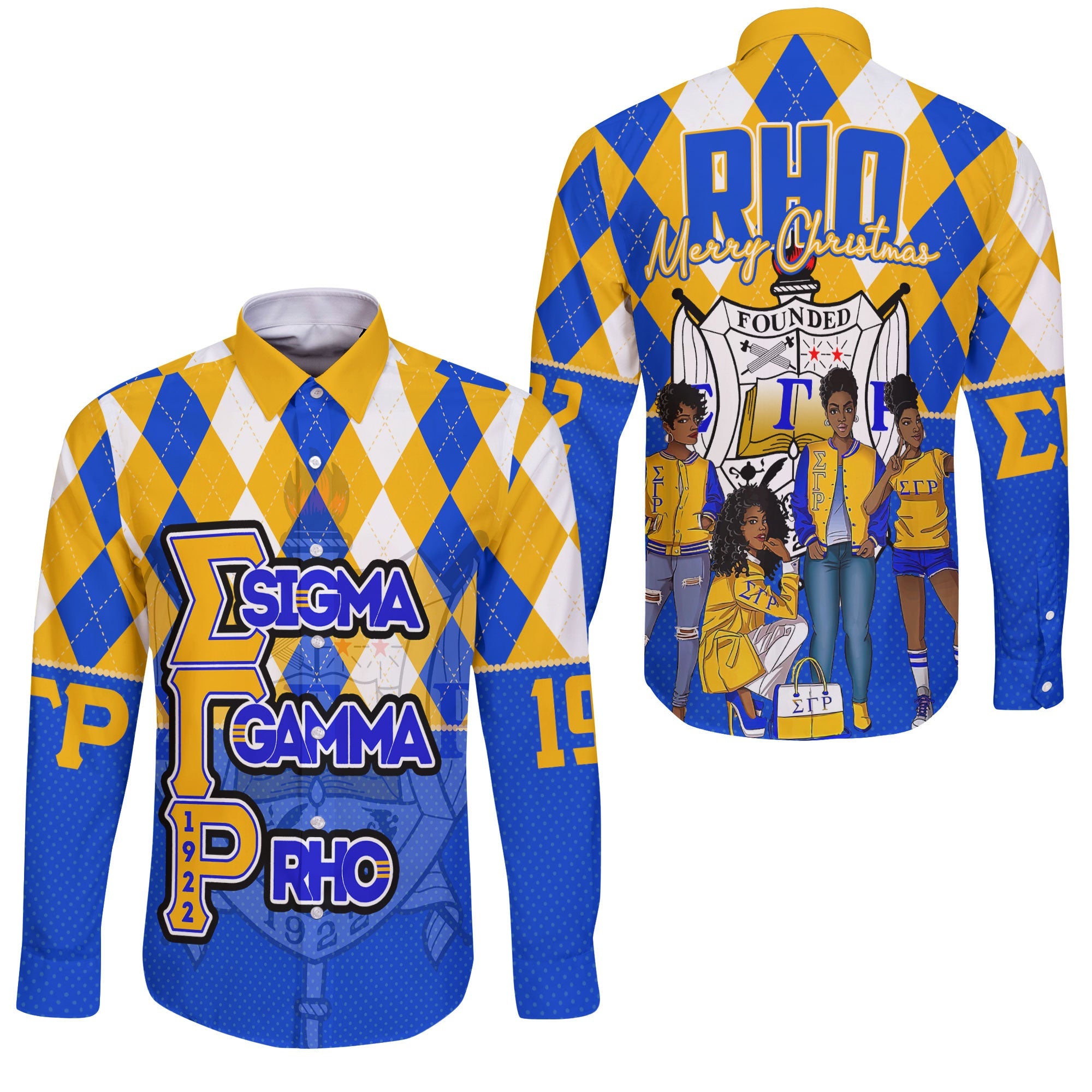 Sorority Shirt - Christmas Sigma Gamma Rho Girl Long Sleeve Button Shirt Rhombus Pattern Style