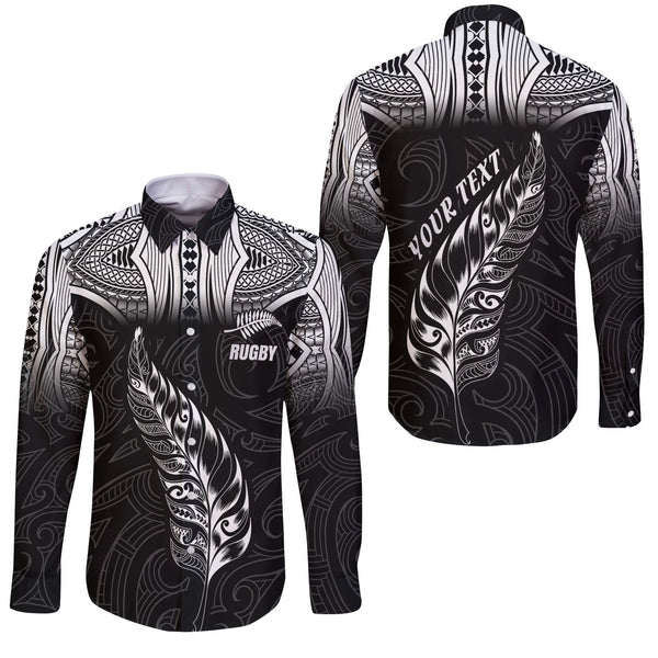 Custom New Zealand Rugby Long Sleeve Button Shirt Maori Silver Fern Aotearoa - LH1