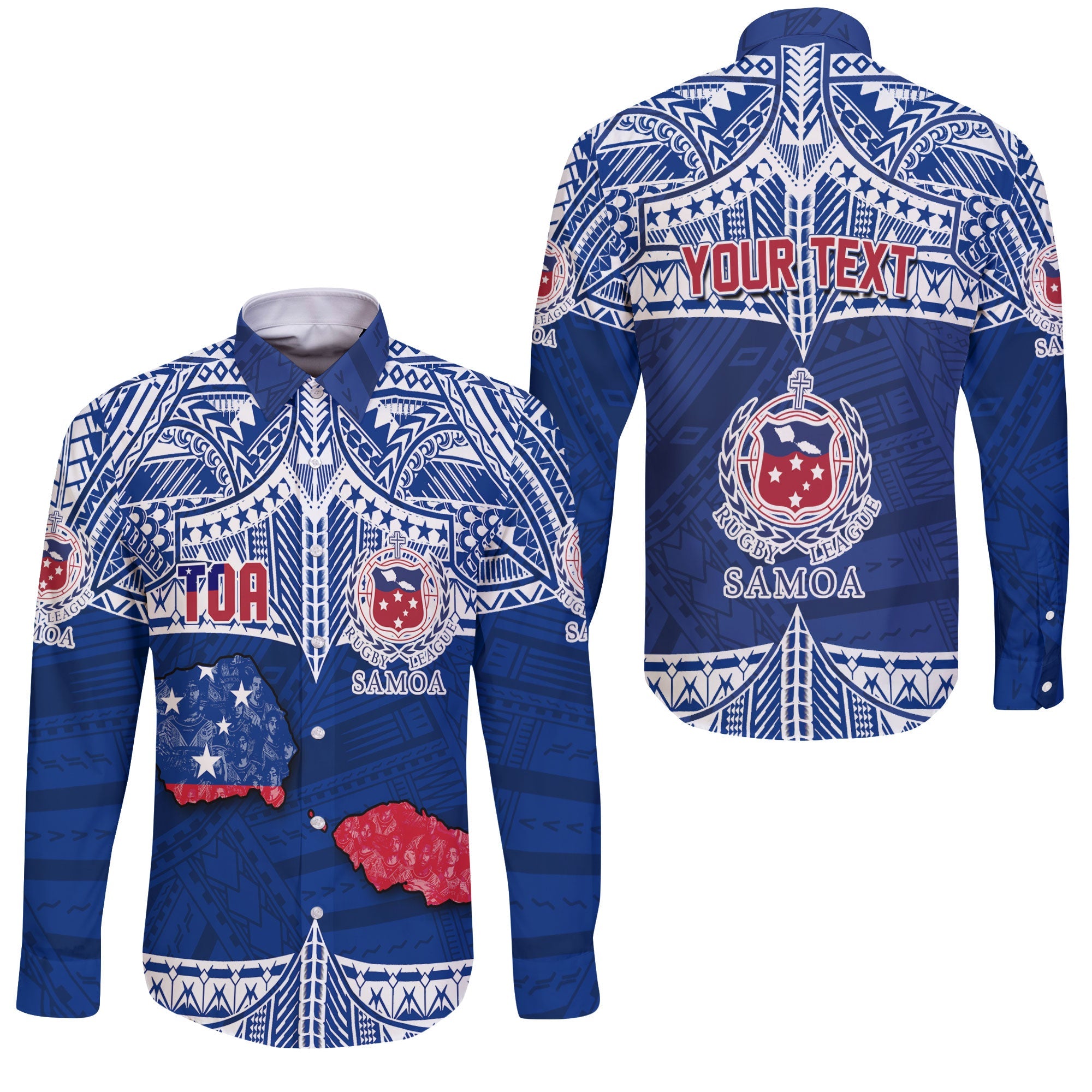 Custom Samoa TOA Rugby Long Sleeve Button Shirt Map Style