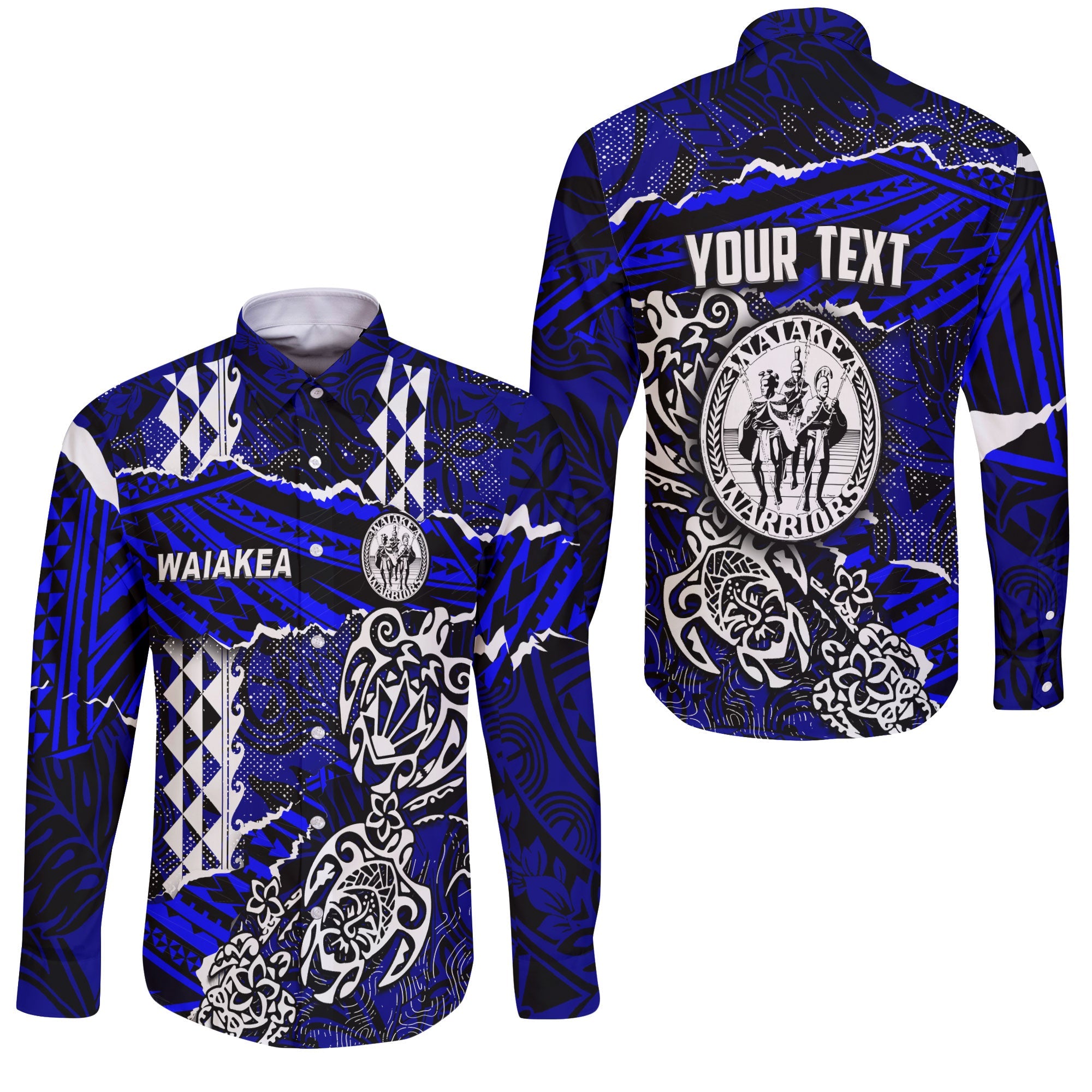 Hawaii Waiakea High School Custom Long Sleeve Button Shirt Polynesian Turtle Style