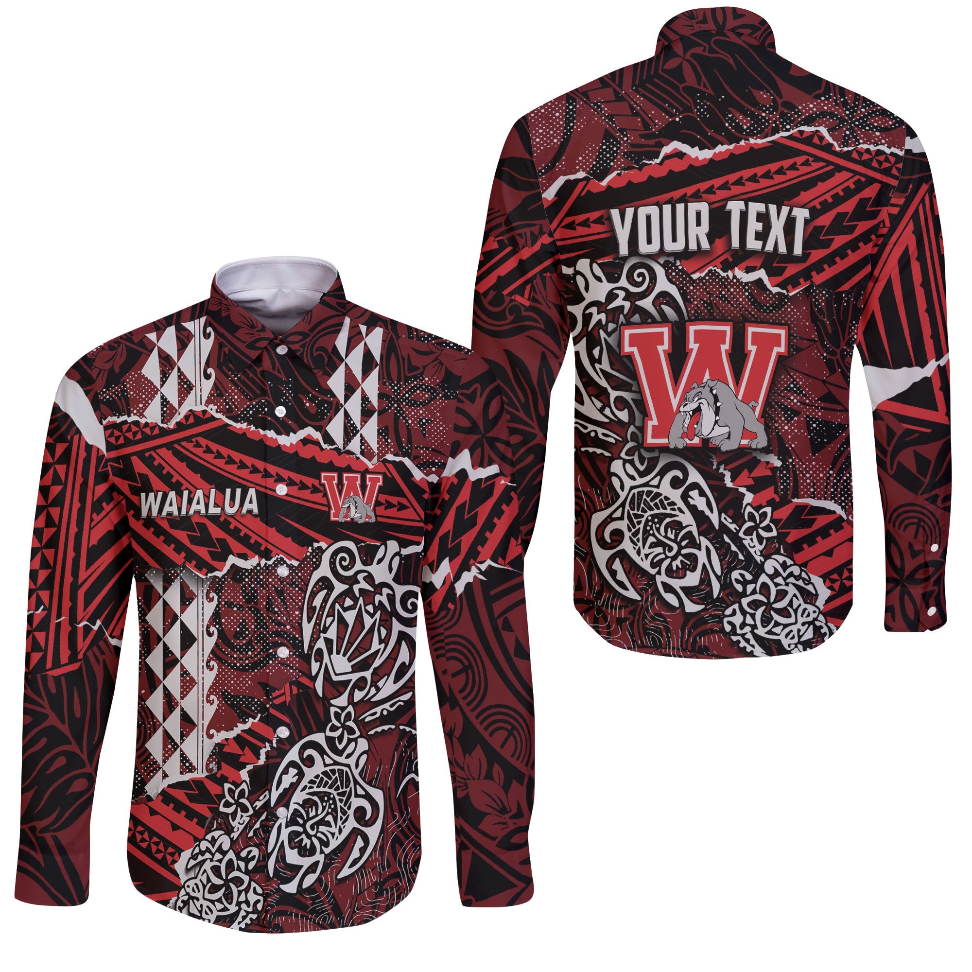 Hawaii Waialua High & Intermediate School Custom Long Sleeve Button Shirt Polynesian Turtle Style