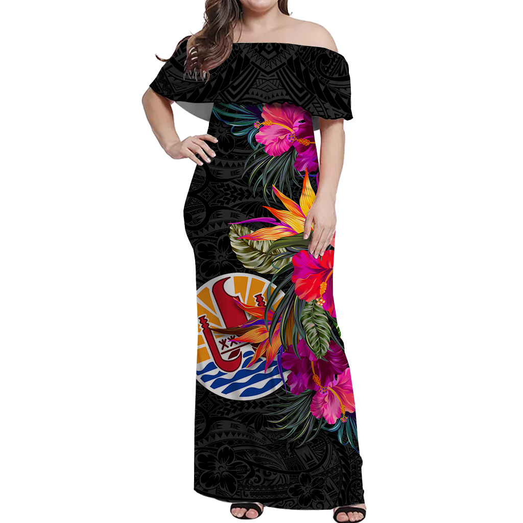 Tahiti Hibiscus Polynesian Tribal Women Off Shoulder Long Dress - LT12