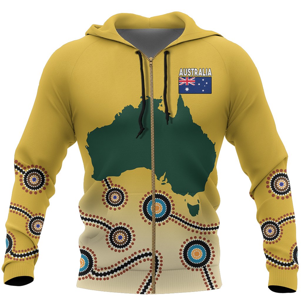 Aboriginal Zip Hoodie - Australia Map Circle Flag Dot Painting