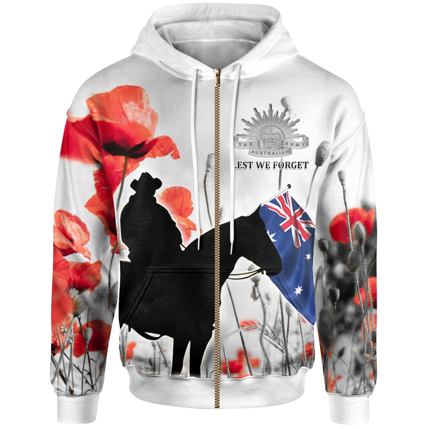 Anzac Lest We Forget Zip Hoodie - Australian Light Horse