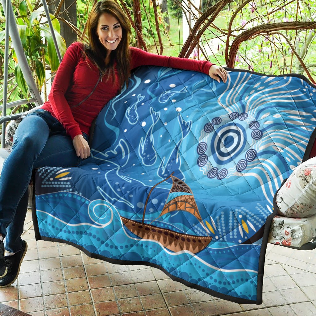 Quilt - Aboriginal View Sea With Fish And Boat