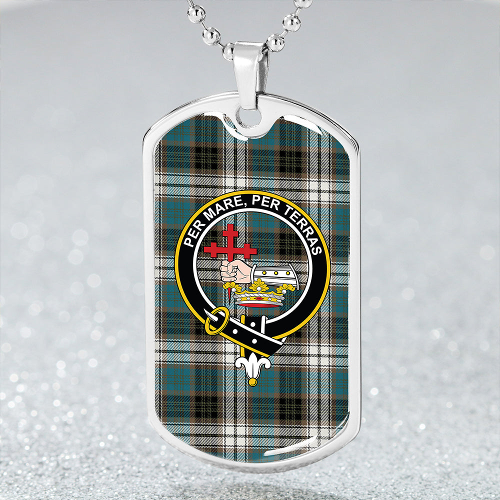 MacDonald Dress Muted Blue Special Ancient Clan Badge Classic Tartan Dog Tag Necklace