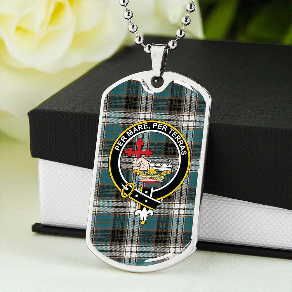 MacDonald Dress Muted Blue Special Ancient Clan Badge Classic Tartan Dog Tag Necklace