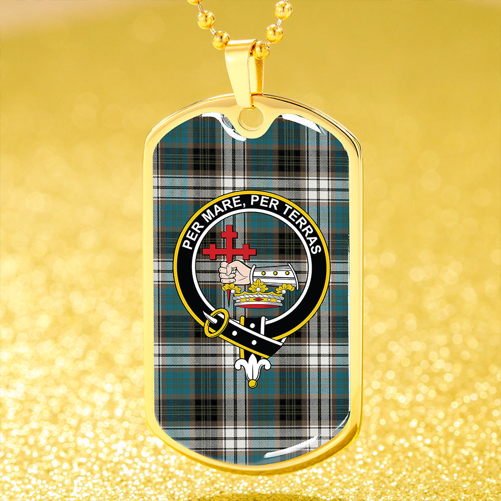 MacDonald Dress Muted Blue Special Ancient Clan Badge Classic Tartan Dog Tag Necklace