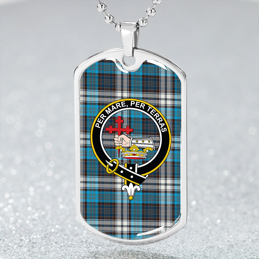 MacDonald Dress Muted Blue Special Modern Clan Badge Classic Tartan Dog Tag Necklace