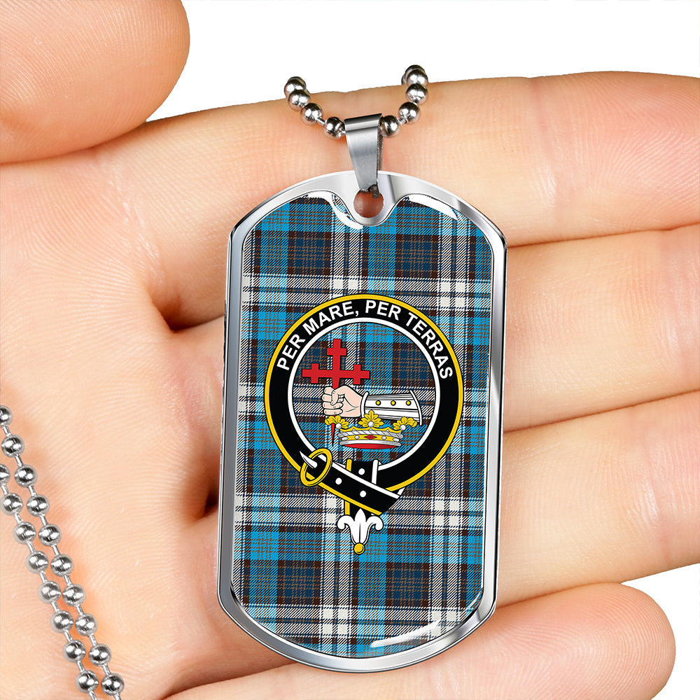 MacDonald Dress Muted Blue Special Modern Clan Badge Classic Tartan Dog Tag Necklace
