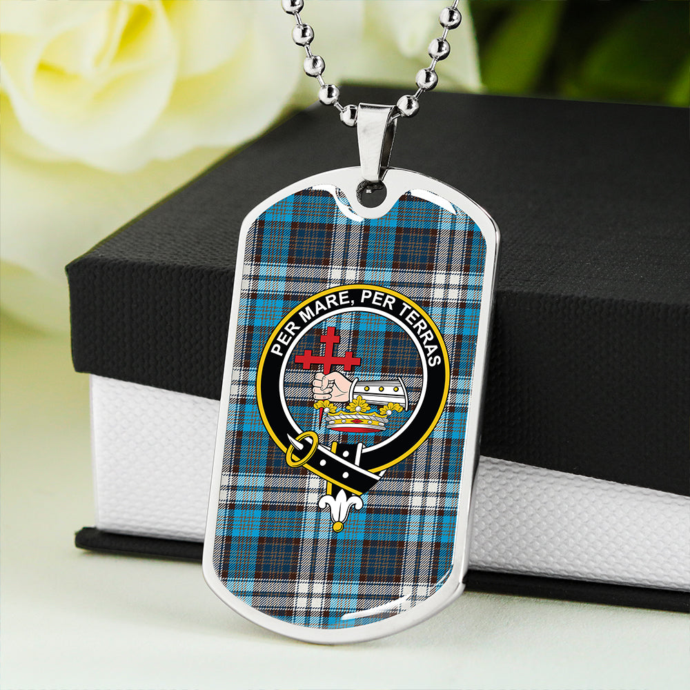 MacDonald Dress Muted Blue Special Modern Clan Badge Classic Tartan Dog Tag Necklace