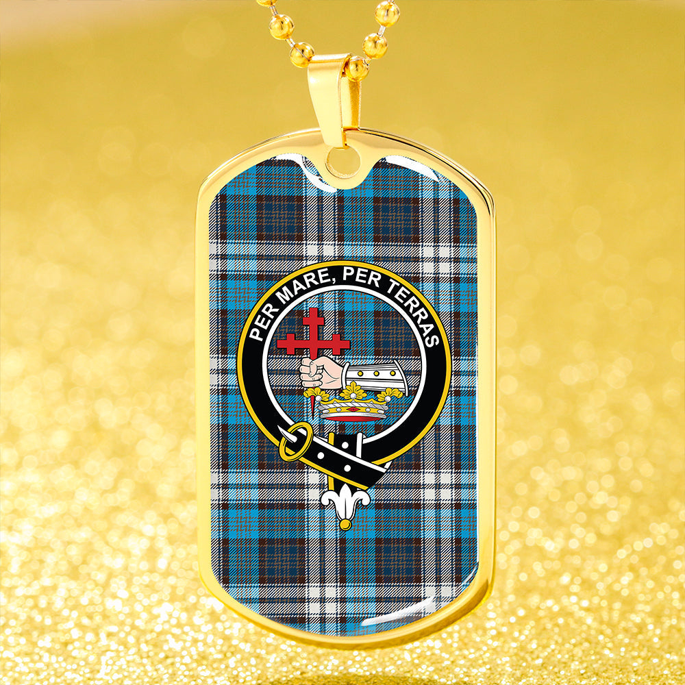 MacDonald Dress Muted Blue Special Modern Clan Badge Classic Tartan Dog Tag Necklace