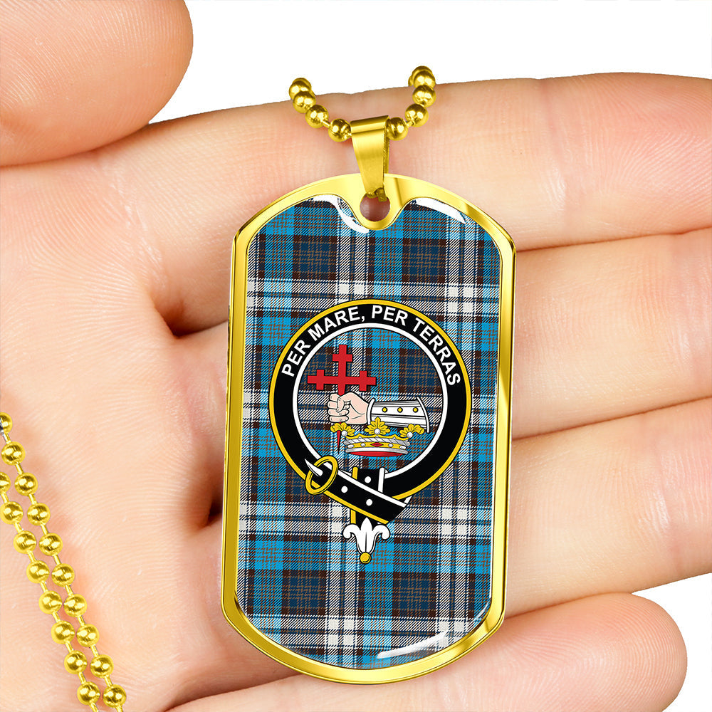 MacDonald Dress Muted Blue Special Modern Clan Badge Classic Tartan Dog Tag Necklace