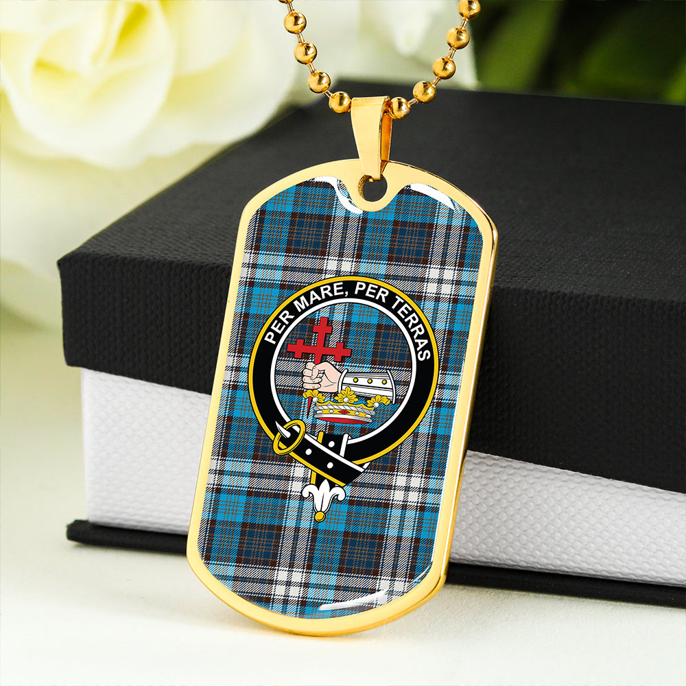 MacDonald Dress Muted Blue Special Modern Clan Badge Classic Tartan Dog Tag Necklace