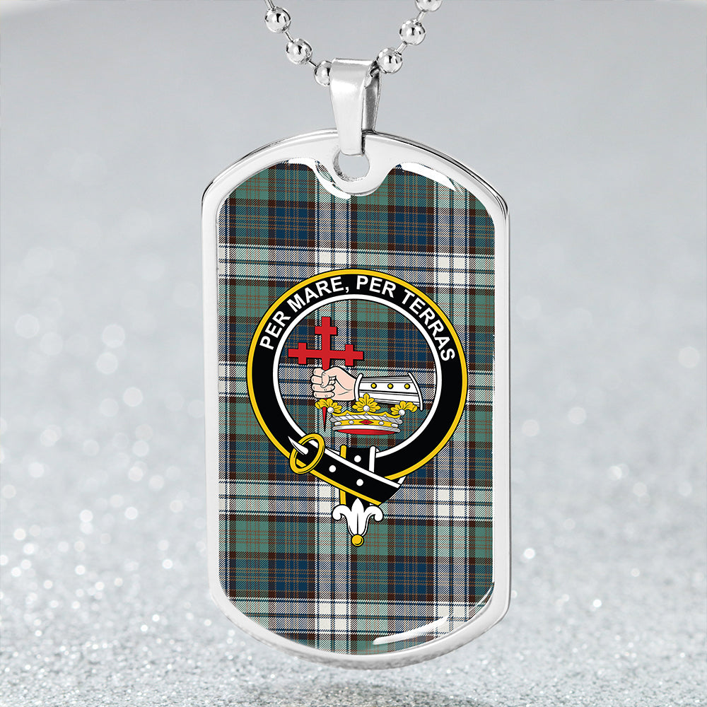 MacDonald Dress Muted Blue Special (Donald Dress Muted Blue Special) Weathered Clan Badge Classic Tartan Dog Tag Necklace