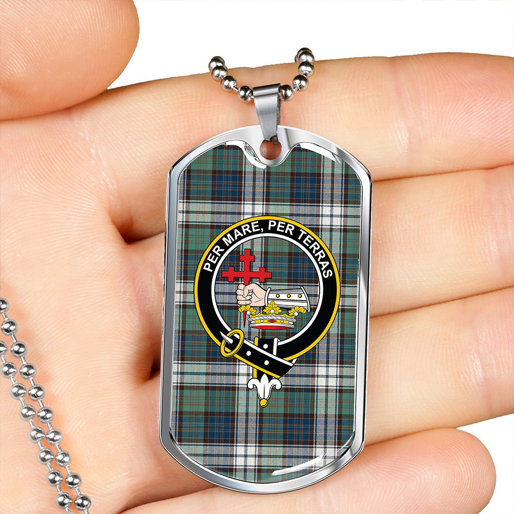 MacDonald Dress Muted Blue Special (Donald Dress Muted Blue Special) Weathered Clan Badge Classic Tartan Dog Tag Necklace