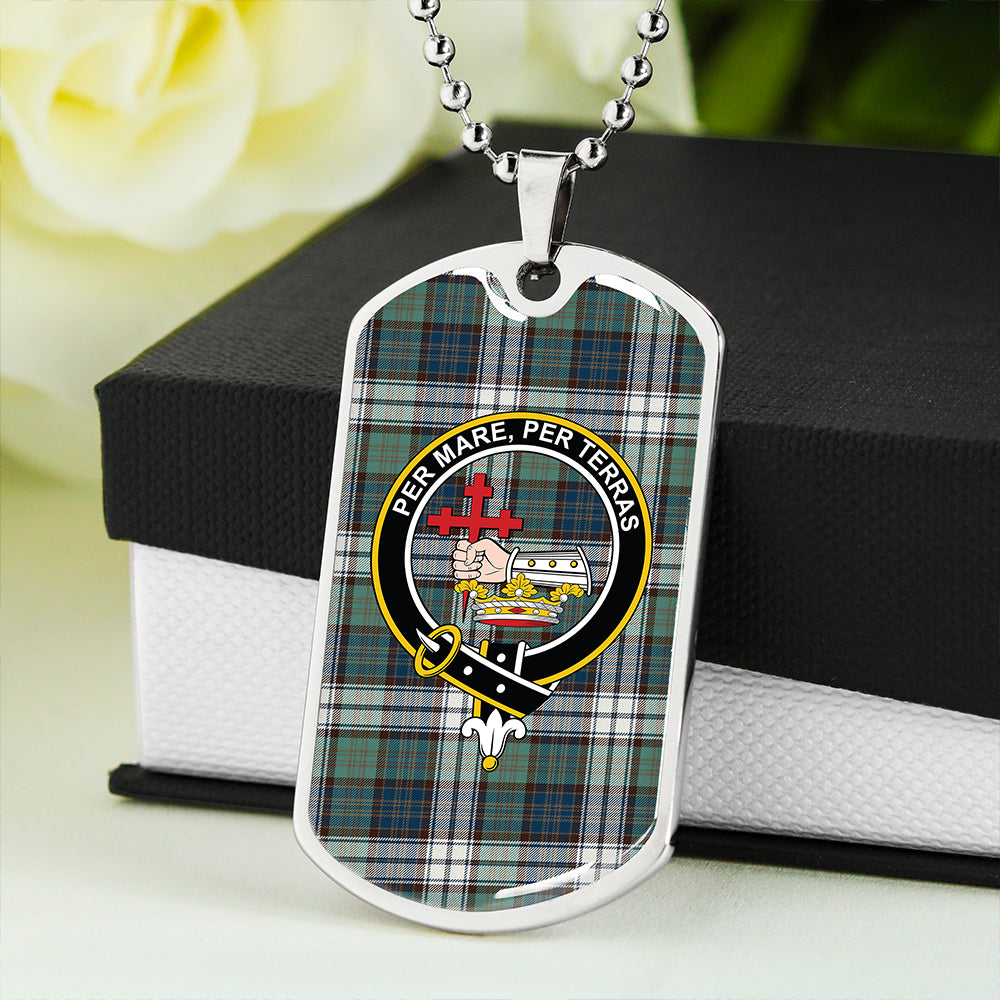 MacDonald Dress Muted Blue Special (Donald Dress Muted Blue Special) Weathered Clan Badge Classic Tartan Dog Tag Necklace
