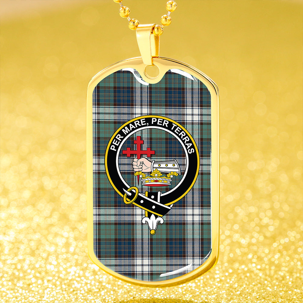 MacDonald Dress Muted Blue Special (Donald Dress Muted Blue Special) Weathered Clan Badge Classic Tartan Dog Tag Necklace