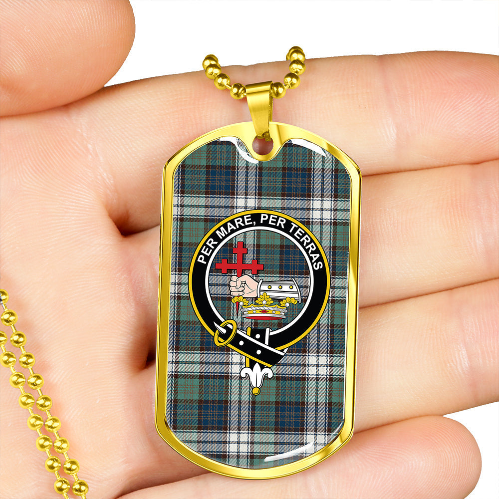 MacDonald Dress Muted Blue Special (Donald Dress Muted Blue Special) Weathered Clan Badge Classic Tartan Dog Tag Necklace