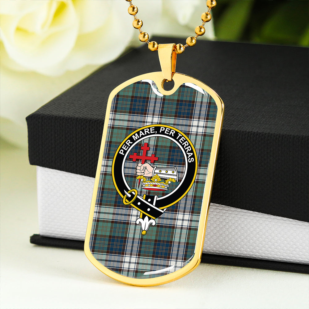 MacDonald Dress Muted Blue Special (Donald Dress Muted Blue Special) Weathered Clan Badge Classic Tartan Dog Tag Necklace