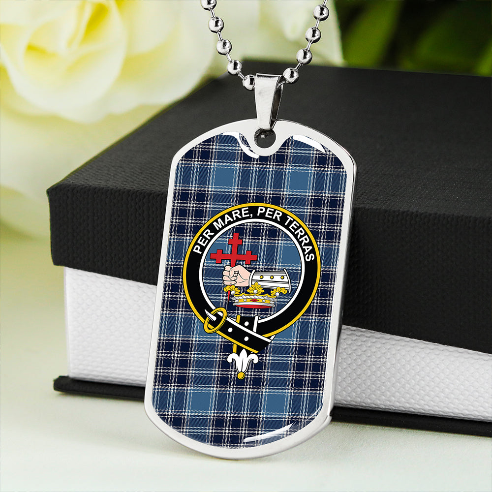 MacDonald Lord of the Isles Hunting Blue (Donald Lord of the Isles Hunting Blue) Modern Clan Badge Classic Tartan Dog Tag Necklace