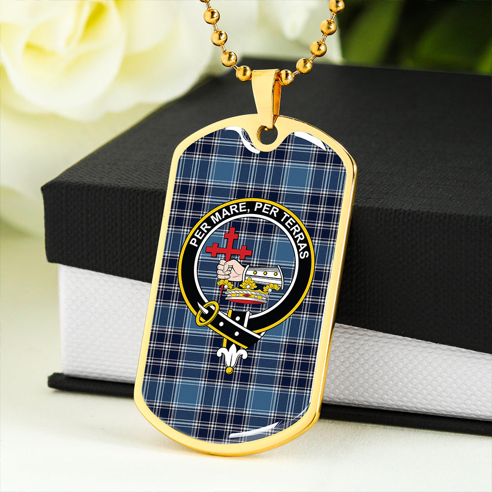 MacDonald Lord of the Isles Hunting Blue (Donald Lord of the Isles Hunting Blue) Modern Clan Badge Classic Tartan Dog Tag Necklace