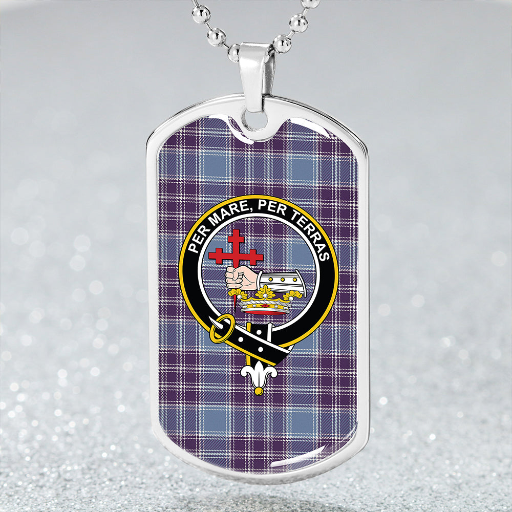 MacDonald Lord of the Isles Hunting Blue (Donald Lord of the Isles Hunting Blue) Weathered Clan Badge Classic Tartan Dog Tag Necklace