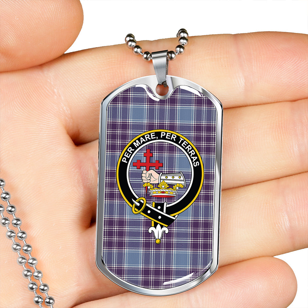 MacDonald Lord of the Isles Hunting Blue (Donald Lord of the Isles Hunting Blue) Weathered Clan Badge Classic Tartan Dog Tag Necklace