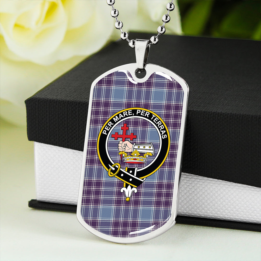 MacDonald Lord of the Isles Hunting Blue (Donald Lord of the Isles Hunting Blue) Weathered Clan Badge Classic Tartan Dog Tag Necklace