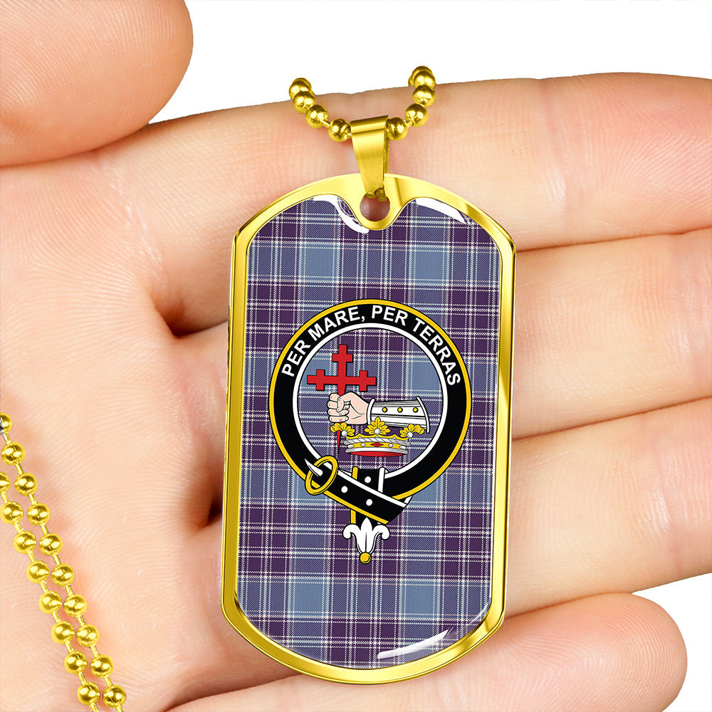MacDonald Lord of the Isles Hunting Blue (Donald Lord of the Isles Hunting Blue) Weathered Clan Badge Classic Tartan Dog Tag Necklace