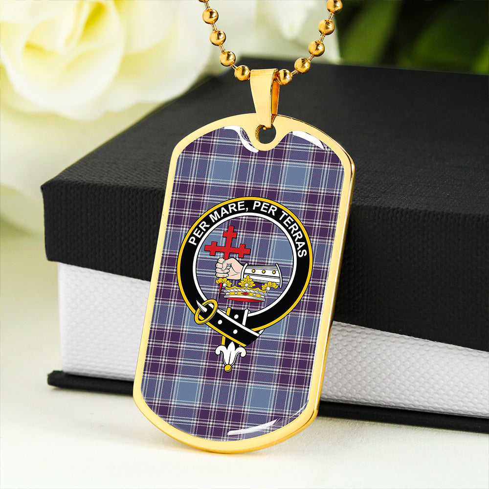 MacDonald Lord of the Isles Hunting Blue (Donald Lord of the Isles Hunting Blue) Weathered Clan Badge Classic Tartan Dog Tag Necklace