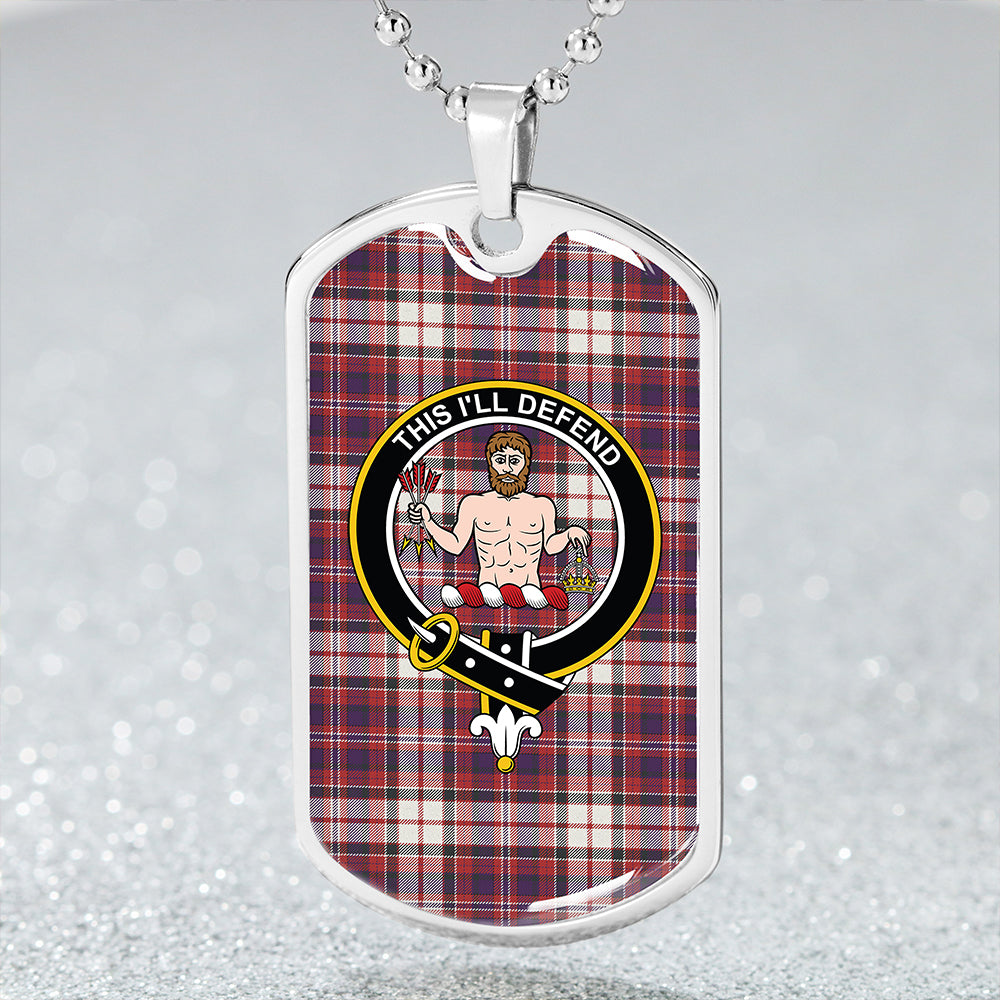 MacFarlane Dress Weathered Clan Badge Classic Tartan Dog Tag Necklace