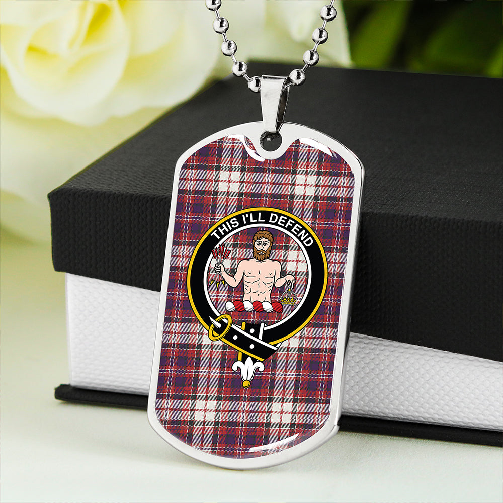 MacFarlane Dress Weathered Clan Badge Classic Tartan Dog Tag Necklace