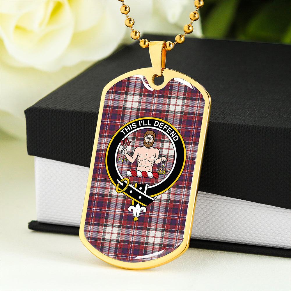 MacFarlane Dress Weathered Clan Badge Classic Tartan Dog Tag Necklace