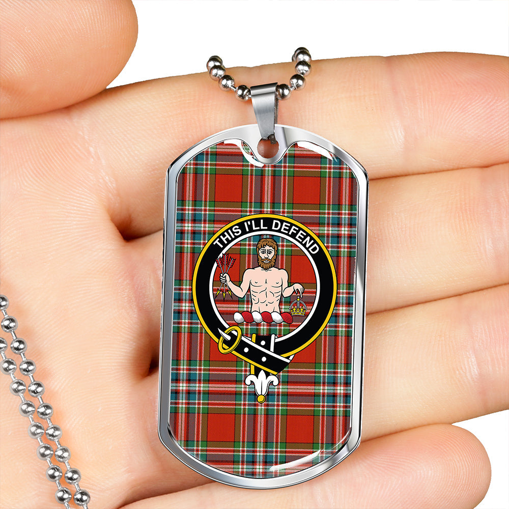 MacFarlane Red Ancient Clan Badge Classic Tartan Dog Tag Necklace