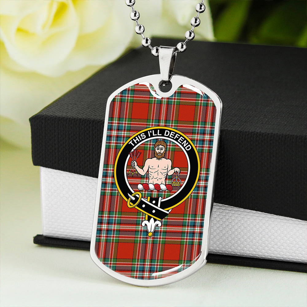 MacFarlane Red Ancient Clan Badge Classic Tartan Dog Tag Necklace