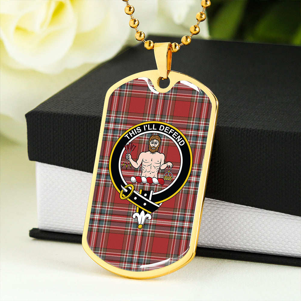 MacFarlane Red Weathered Clan Badge Classic Tartan Dog Tag Necklace