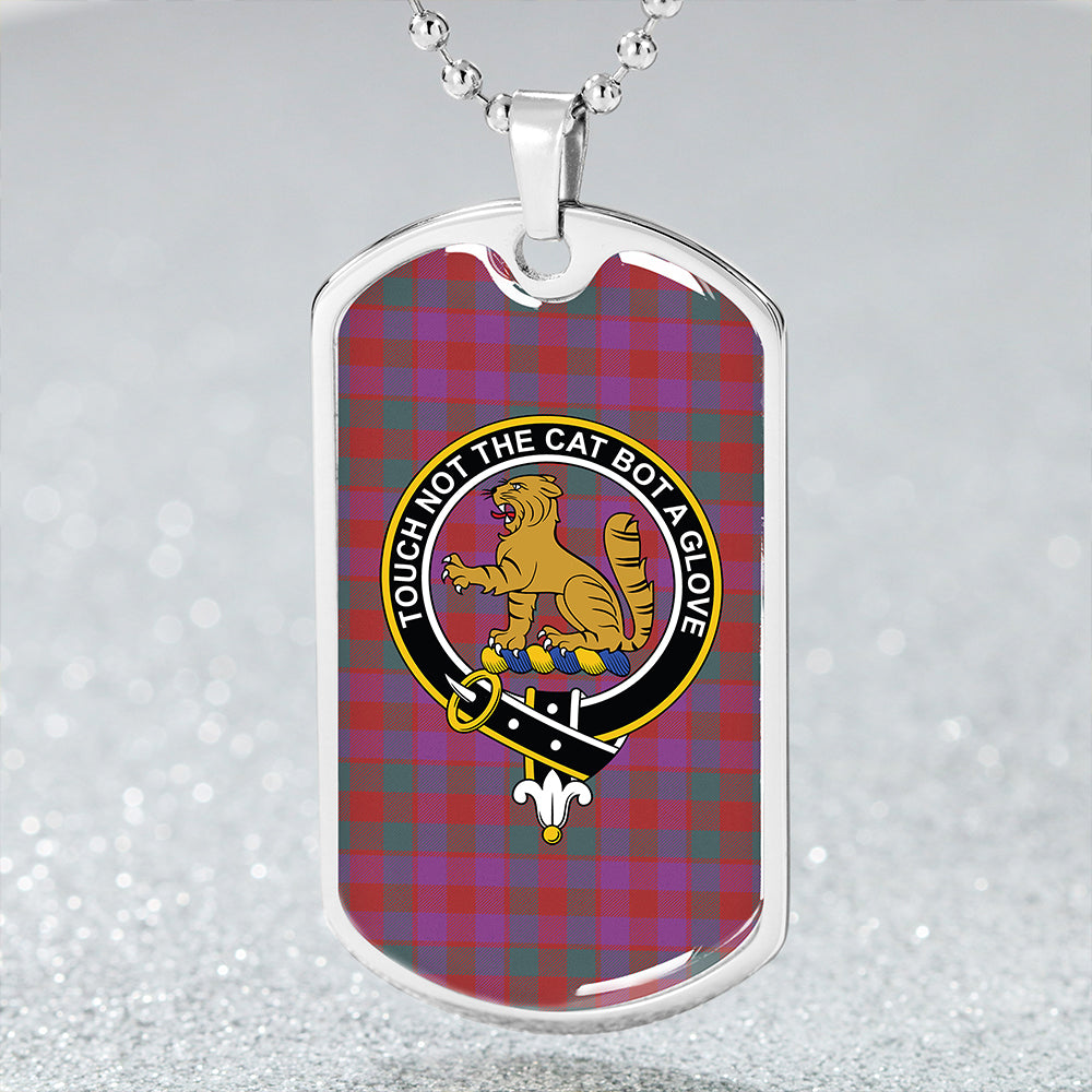 MacGowan Portrait (Gow Portrait) Weathered Clan Badge Classic Tartan Dog Tag Necklace
