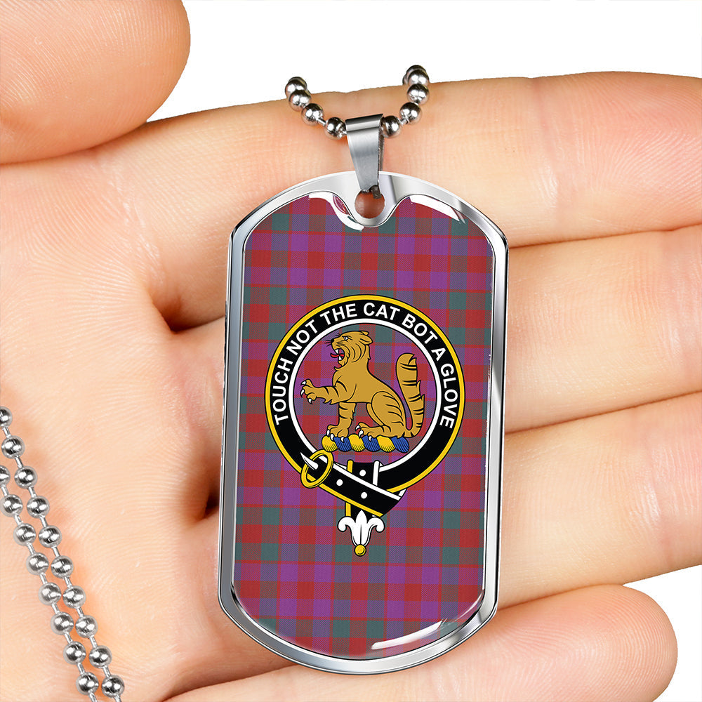 MacGowan Portrait (Gow Portrait) Weathered Clan Badge Classic Tartan Dog Tag Necklace