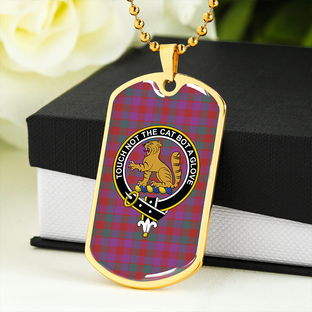 MacGowan Portrait (Gow Portrait) Weathered Clan Badge Classic Tartan Dog Tag Necklace