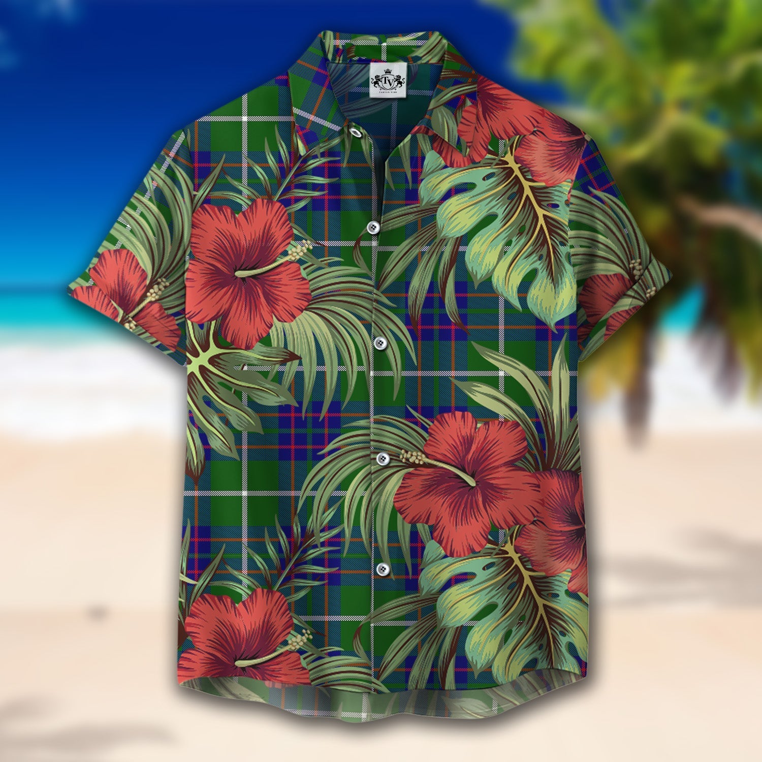 Scottish Tartan MacIntyre Hunting Modern Clan Hawaiian Shirt Hibiscus - Tropical Garden Style