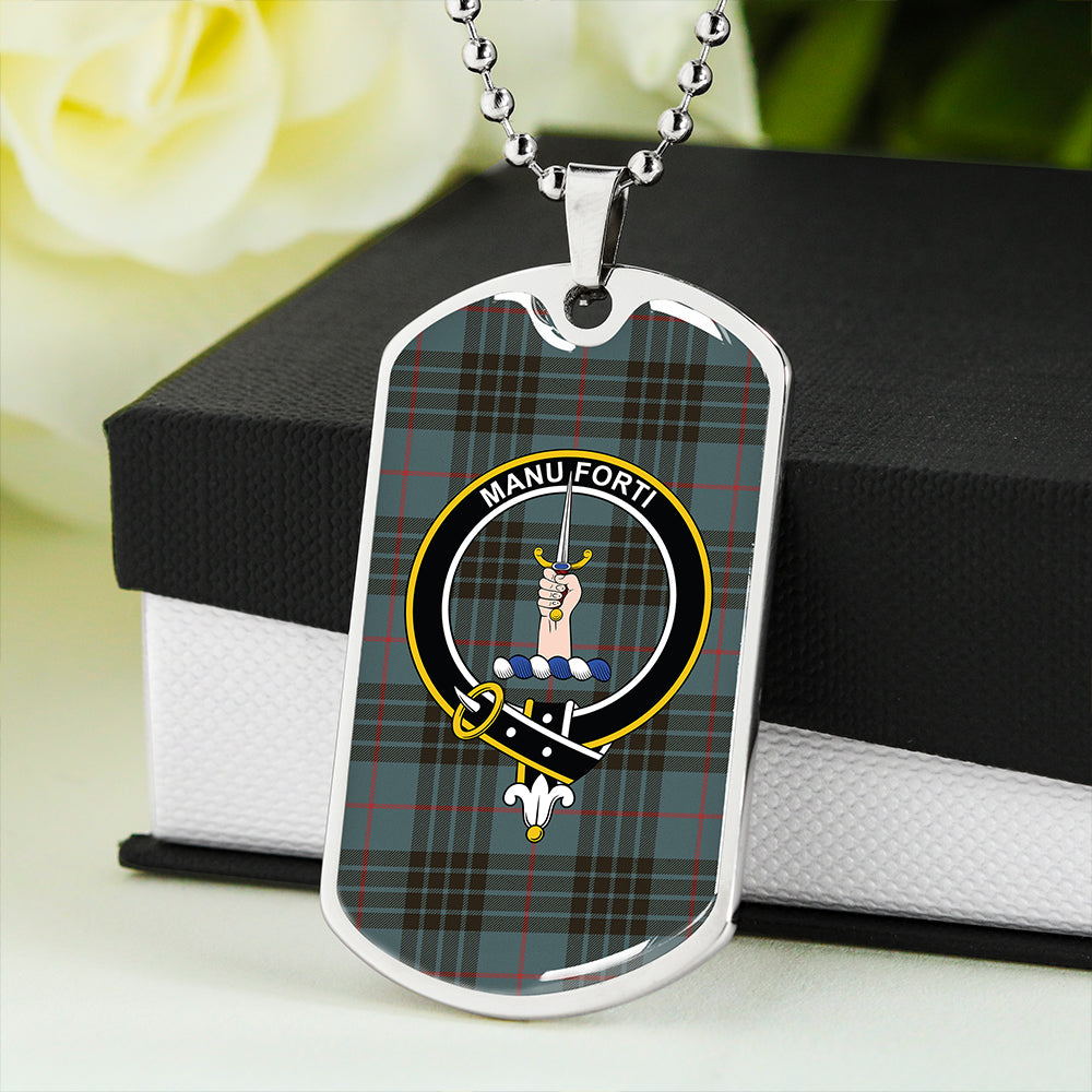 MacKay Blue (Vestiarium Scoticum) Weathered Clan Badge Classic Tartan Dog Tag Necklace