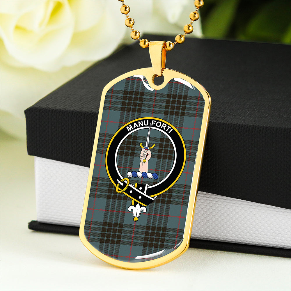 MacKay Blue (Vestiarium Scoticum) Weathered Clan Badge Classic Tartan Dog Tag Necklace