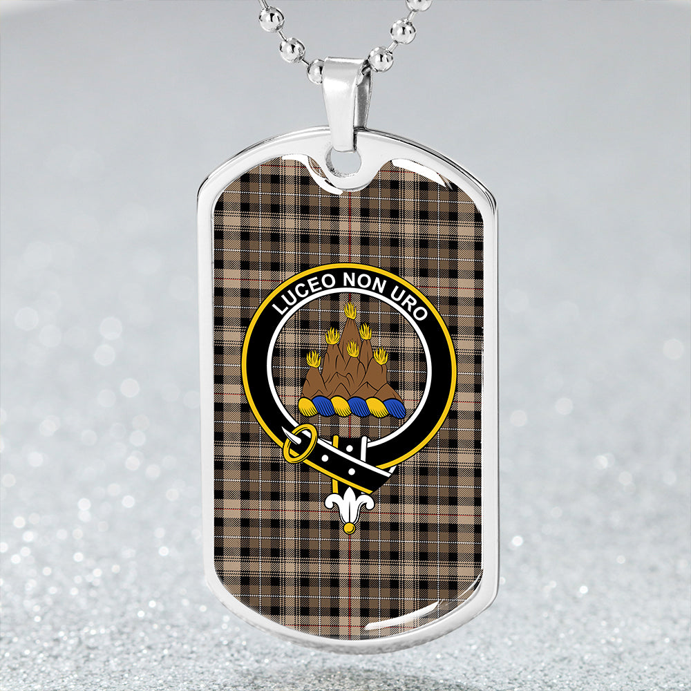 MacKenzie Hunting; Brown Modern Clan Badge Classic Tartan Dog Tag Necklace
