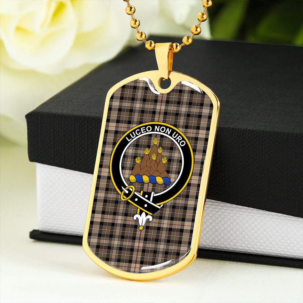 MacKenzie Hunting; Brown Modern Clan Badge Classic Tartan Dog Tag Necklace