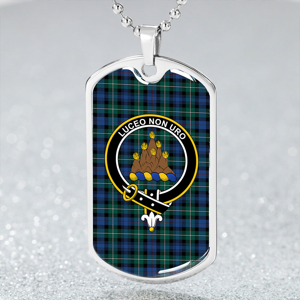 MacKenzie Hunting; Green Modern Clan Badge Classic Tartan Dog Tag Necklace